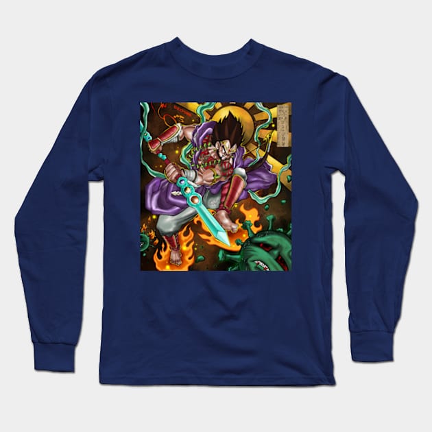 Vegeta and Susanoo-no-Mikoto Potara Earrings fusion Long Sleeve T-Shirt by q10mark